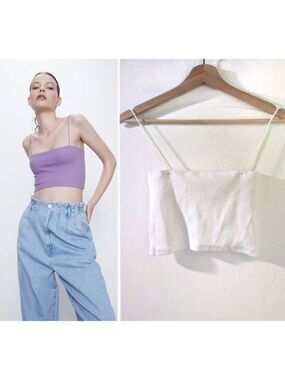NEW! Zara | Strappy Ribbed Crop Top In White